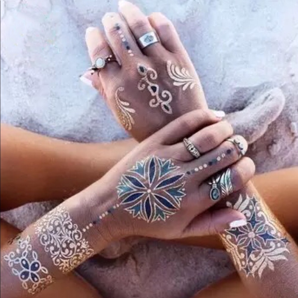 4 Sheets Boho Festival Temporary Metallic Flash Tattoos - Picture 6 of 13